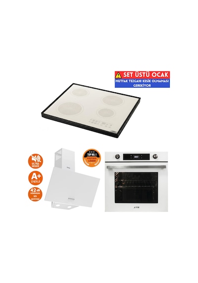 Afm Tech Ve Ferre Hh Sessiz Beyaz Vitro Elektrikli D087-SA + FC-07 + FM7701 Ankastre Set