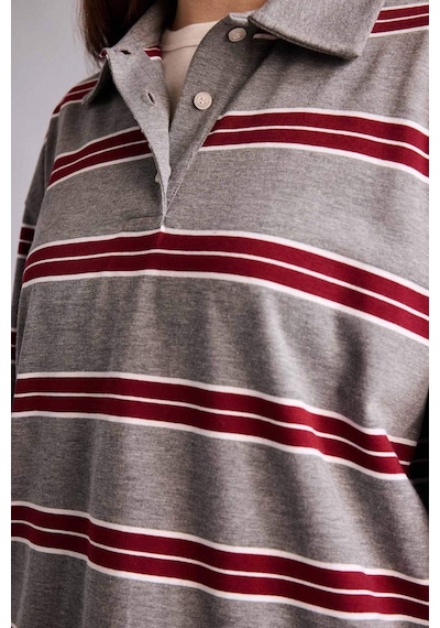 Defacto Loose Fıt Çizgili Sweatshirt G9469ax26spgr256 Gri-gr256