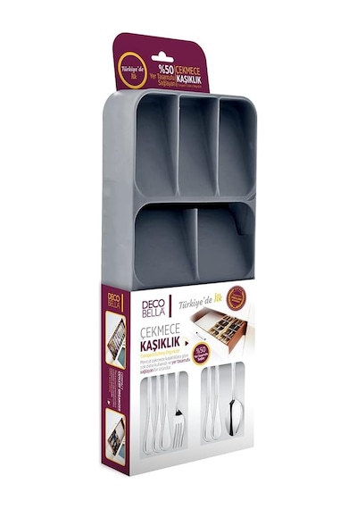 9 Bölmeli Çekmece Kaşık,çatal Düzenleyici, Kaşıklık Decobella Siyah