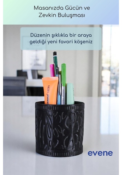 Kalemlik Masa Kalemliği Organizer Kalemlik Siyah Renk Model 76 Çok Renkli