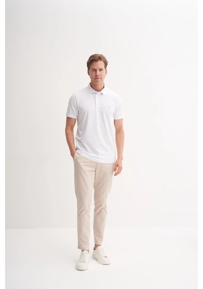 Slim Fit Polo Yaka Likralı Rahat Düz Örme Tişört 4008 Beyaz