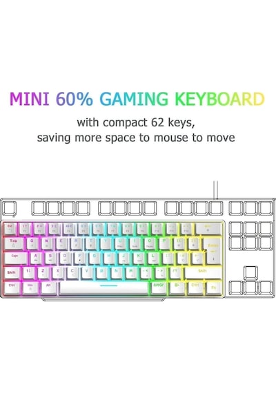 Trol Red Switch Mini Rgb Oyun Klavyesi Gaming Mekanik 62 Tuşlu 18 Led Usb Type-c Kablosu Beyaz Lcd