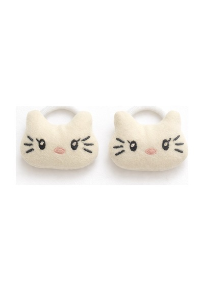 Esila Kids Kız Bebek Kedi Figürlü Saç Lastiği Peluş Yumuşak Toka 2 Li Set Çok Renkli