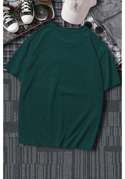 Unisex Orchid Baskılı Oversize Tshirt Yeşil