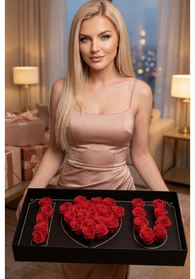 I Love You Güllü Siyah Lüks Kutuda Kalp Tasarım Gül Sevgiliye, Kıza, Eşe Hediye
