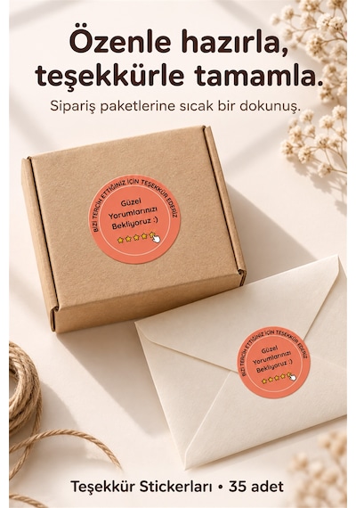 Teşekkür Sticker Etiketi 35 Adet Yuvarlak Etiket Paket & Kargo İçin Çok Renkli
