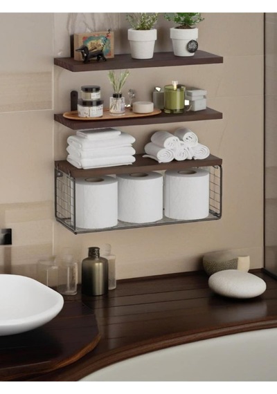 Dekoratif Doğal Ahşap 3'lü Takım 80 X 15 X 4 Cm Gizli Aparatlı Raf Ahşap
