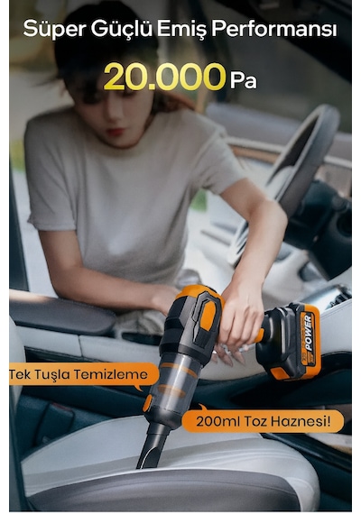 20 000 Pa Kablosuz Şarjlı Araç İçi Süpürge Vakum + Hava Üfleme Taşınabilir Oto Temizleyici
