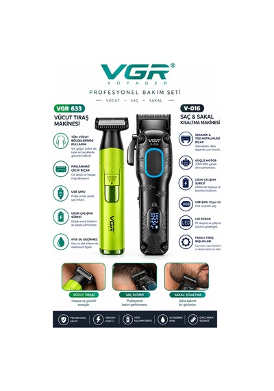 V-633 & V-016 Saç Sakal Vücut Bakım Tıraş Makinesi 2'li Tıraş Seti - Shaver Ve Folyo Başlık