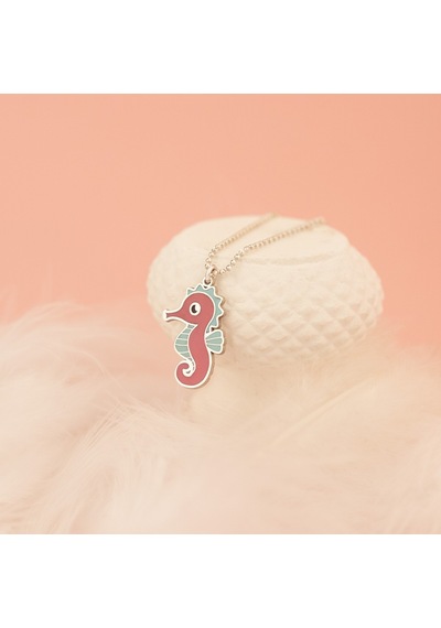 Dkmn Silver 925 Ayar Gümüş Mineli Deniz Atı Kolye Pembe