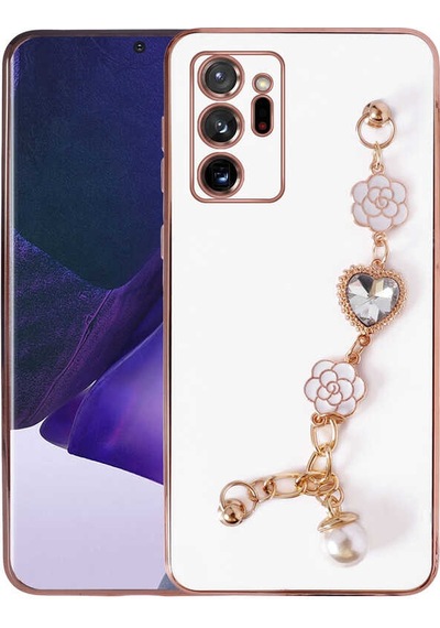 Galaxy Note 20 Ultra Uyumlu El Tutamaçlı Kamera Korumalı Zore Taka Silikon Kılıf-beyaz Beyaz