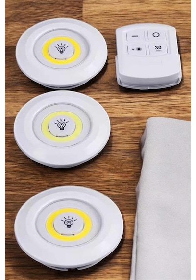 Led Lamba 3'lü Uzaktan Kumandalı Yapışkanlı Beyaz Işık Kopya 1