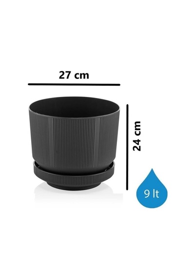 Omnipazar So-s284 Dekoratif Tabaklı Lüks Çizgi Desenli Saksı 9 Litre