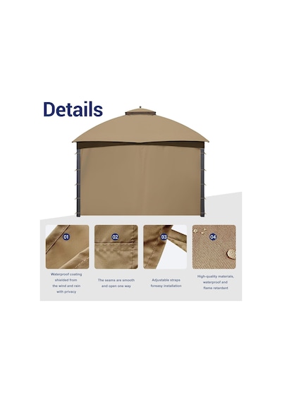 Tr Gazebo Yan Duvar Değiştirme, 10x10 Dış Mekan Gazebos İçin Uygun, 7,3ft Yükseklik, Sadece 1 Panel Yan Duvar, Kah
