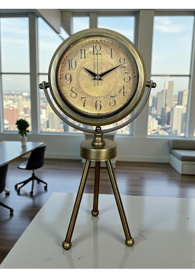 Eskitme Vintage Üç Ayaklı Masa Saati Renkli