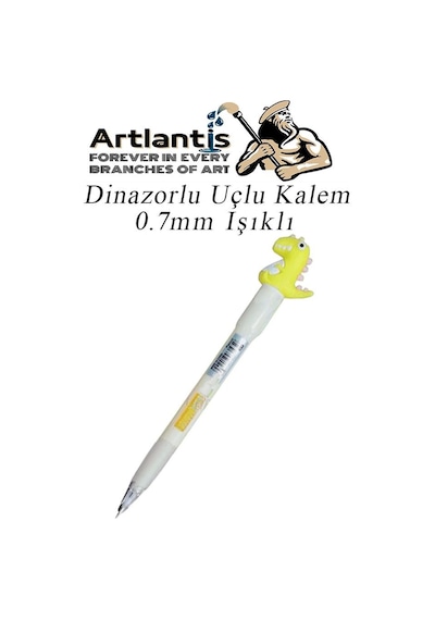Işıklı Dinazor Uçlu Kalem 0.7 1 Adet Dinazor Başlıklı Versatil Kalem Süslü Silikonlu Hediyelik Kalem Sarı