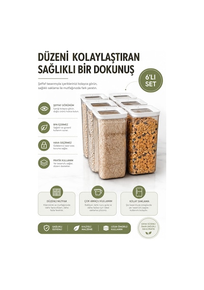 6'lı 1700 Ml Saklama Kabı Seti Kapaklı Şeffaf Gıda Erzak Saklama Kutusu Diğer