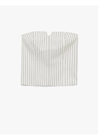 Koton Çizgili Kolsuz Fermuarlı Straplez Crop Bluz Beyaz Çizgili 6sak30039uw Beyaz Çizgili