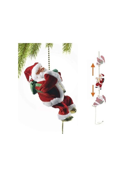 Müzikli Ve Hareketli Tırmanan Noel Baba 20 Cm - Pilli Yılbaşı Dekoru