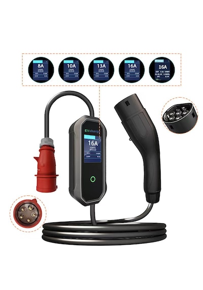 Evcharge Elektrikli Araç Taşınabilir Şarj Istasyonu 11 Kw 16a Tip-2 5x32a 5 Mt Tip2 Mobil Uygulama 11.0 KW