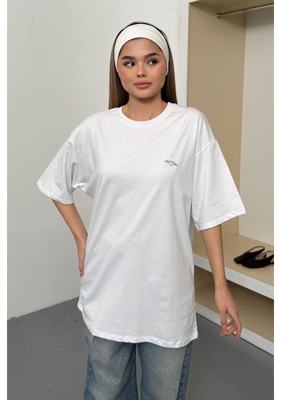 Giysa Kadın Filkete Aksesuarlı Pamuklu T-shirt Beyaz - 26y 26508