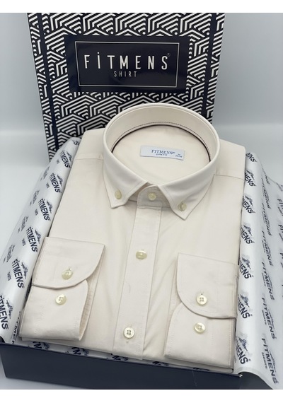 Slim Fit Uzun Kol Yıkamalı Gabardin Hediye Kutulu Erkek Gömlek Fs-001364 - Krem-1441
