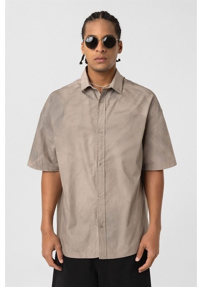 Vamos Oversize Yıkamalı Poplin Gömlek Taş