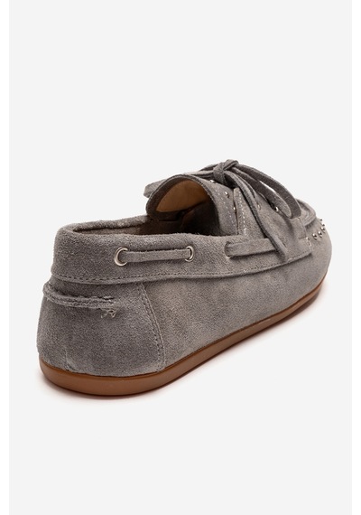 Luvishoes Cuesta Gri Süet Hakiki Deri Troklu Bağcıklı Kadın Loafer Ayakkabı