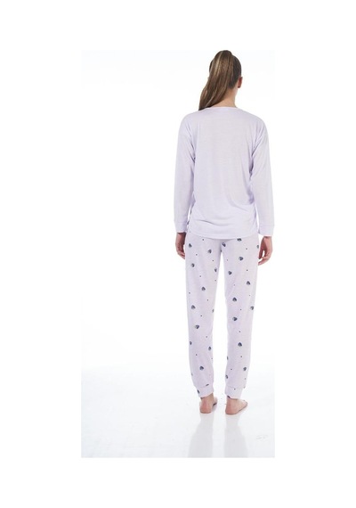 Estiva Desenli Uzun Kol Viskon Bayan Pijama Takım Lila