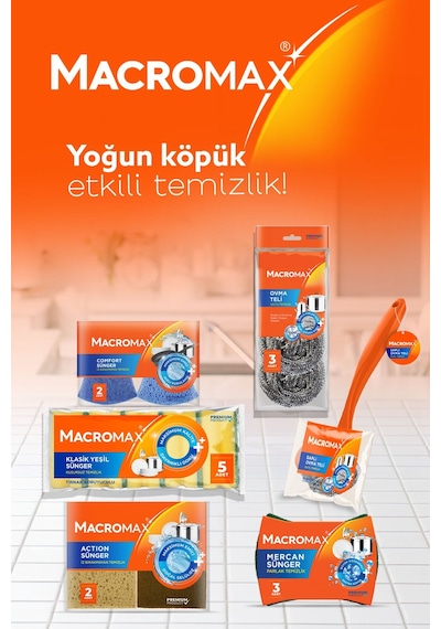 Mercan Bulaşık Süngeri 3'lü Paket, Büyük Gözenekli Bol Köpük Sağlayan Ergonomik Sünger