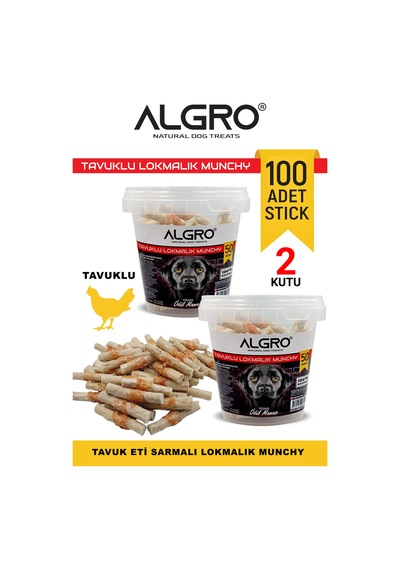 Algro Tavuk Göğüs Etli Lokmalık Munchy Stick 50 Adet 2 Kova