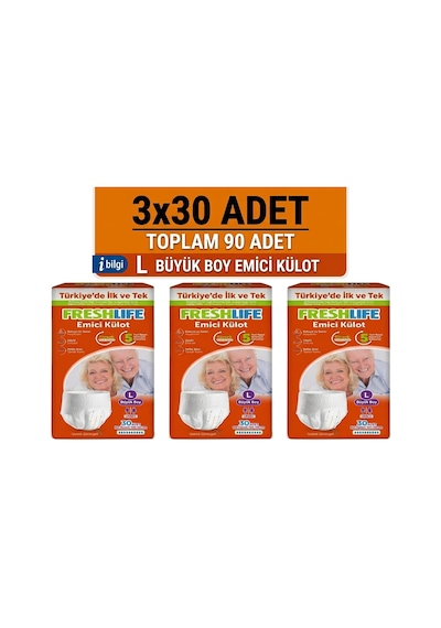 Freshlife Emici Külot Large Beden Büyük Boy Hasta Bezi 90 Adet 3x30 Paket L