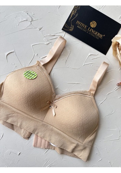 Celine C Cup Bambu Hisli Ultra Rahat Polamid Kumaştan Dokulu Dant Bej