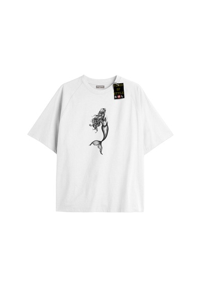 Flood Of Style Beyaz Oversize T-shirt Deniz Kızı Özel Tasarım