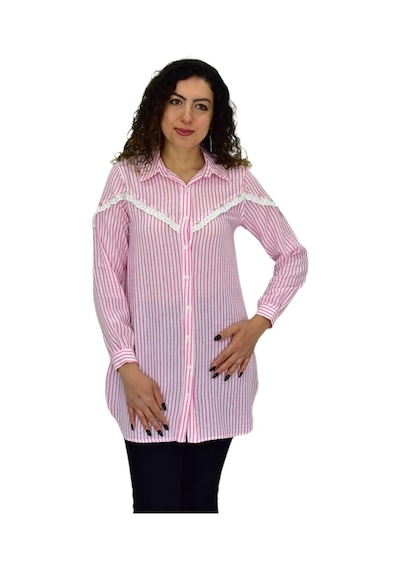 Kadın Çizğili Keten Gömlek Bgl-st03706 Pembe