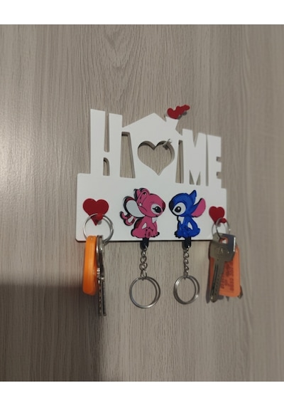 Sevimli "home Stitch & Angel" Anahtarlık Tutucu - 3d Baskı Duvar Dekoru