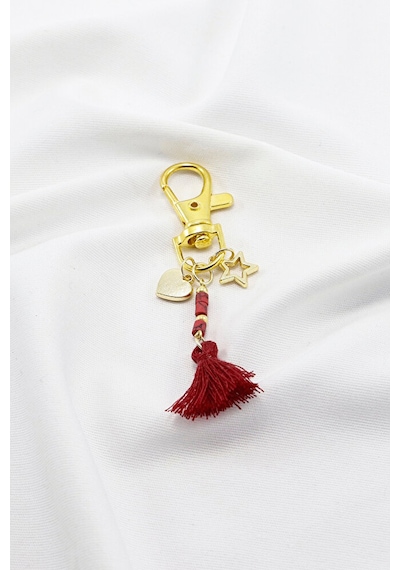Püsküllü Koyu Pembe Charm, Klips Çanta Cüzdan Fermuar Süsü