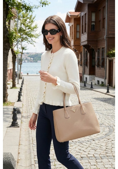 Lela Premium Pile Detaylı Regular Fit Yuvarlak Yaka Triko Bayan Hırka 680Hi00038 Ekru