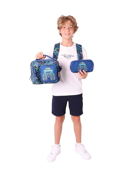 Kaukko Kids Kız Çocuklara Özel Lacivert Yeşil - Kamyon Detaylı Üçlü Okul Çantası Seti Lacivert - Yeşil