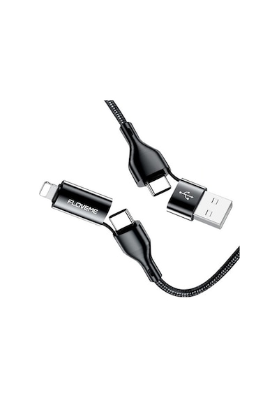 Floveme 4In1 Usb To Type C -Type To Type Kablosu+Apple iPhone Uyumlu Başlık U-Siyah