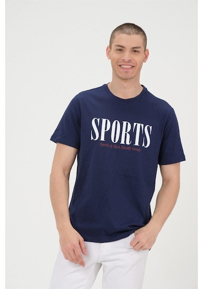 Rich Erkek Lacivet Basic T-shirt Baskılı Slim Fit %100 Pamuk Tişört Lacivert
