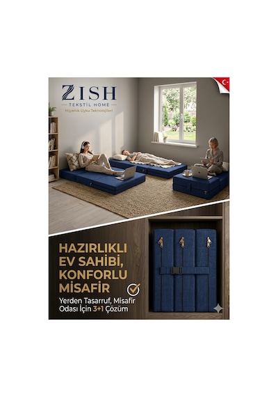 Mavi Katlanır Sünger Misafir Yer Yatağı Ve Balkon Minderi 7cm Mavi