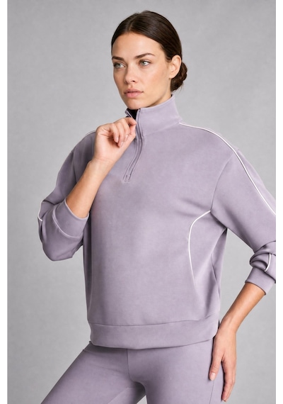 Defacto Ultra Yumuşak Standart Fit Yarım Fermuarlı Biyeli Dik Yaka Modal Sporcu Basic Sweatshirt H4537ax26aupr522 Mor-pr522