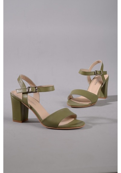 Seç Kundura Seç 0032 Hakiki Deri Tek Bant Sandalet Topuk Boyu 8,5cm Yeşil - 40 Yeşil