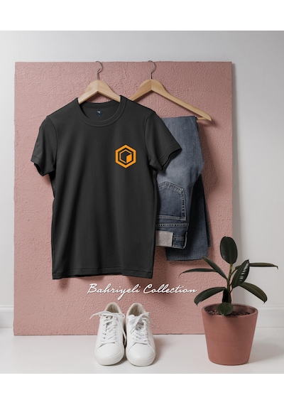 Oversize Core Kripto Coin Cep Tasarımlı Unisex T-shirt Siyah