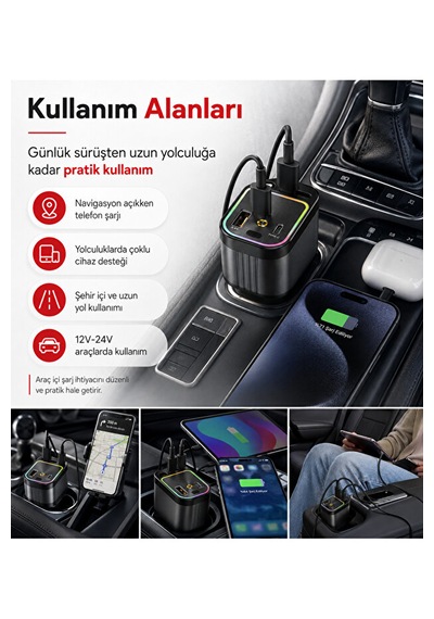66w Geri Çekilebilir 4'ü 1 Arada Araç Şarj Cihazı Type-c Lightning 01