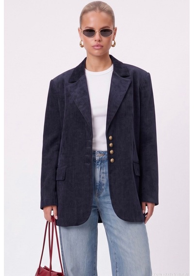 Ritnice Kadın Jonas Astarlı Cepli İndigo Lux Oversize Blazer Ceket Lacivert