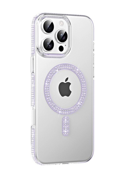 Apple Uyumlu iPhone 16 Pro Max Move Taşlı Magsafe Kapak Lila