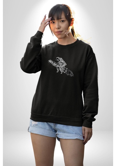 Kask Motorsiklet Dünya Turu Unisex Siyah Baskılı Sweatshirt Siyah