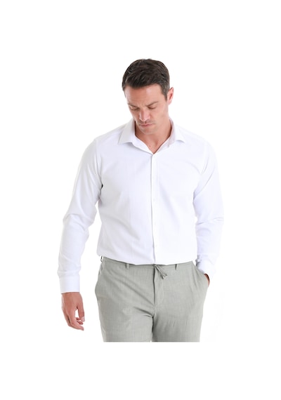 Hatemoğlu Beyaz Slim Fit Desenli Slim Yaka Pamuklu Uzun Kollu Gömlek 24d190000019 086 Beyaz